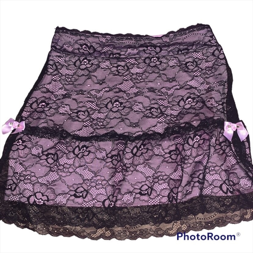 BLACK AND PURPLE Y2K LACE BOW SKIRT